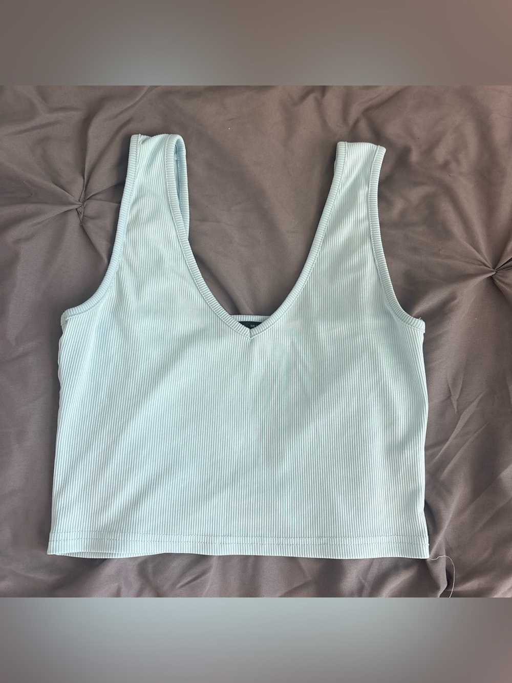 Ribbed V-Neck Crop Tank Top - Light Blue